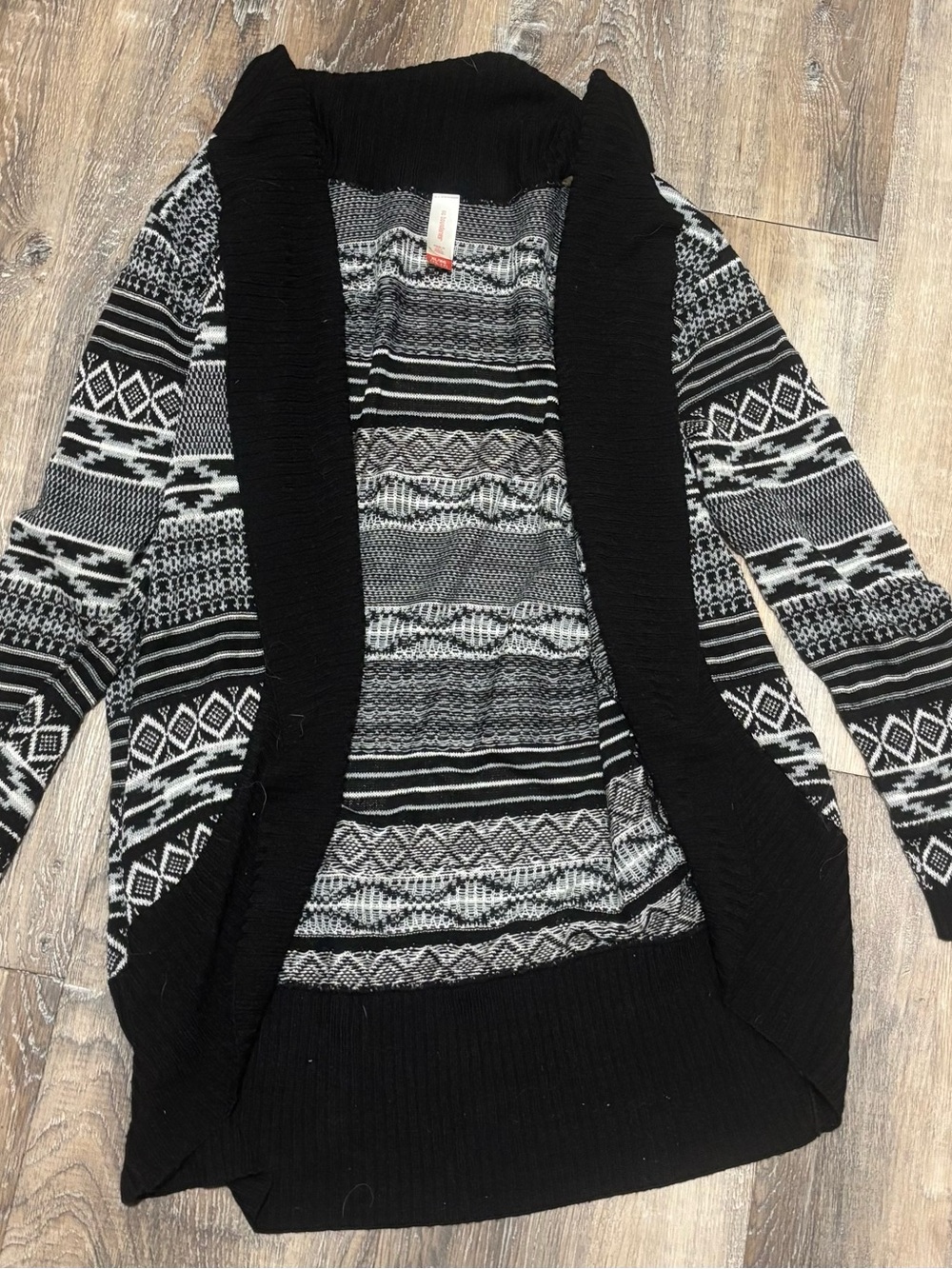 No Boundaries Black & White Open-Front Patterned Cardigan